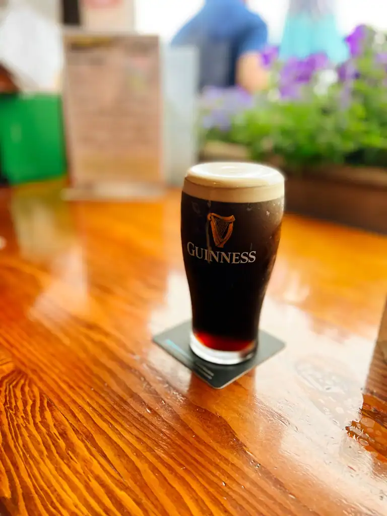 A pint of Guinness on the Ring of Kerry in a restaurant.