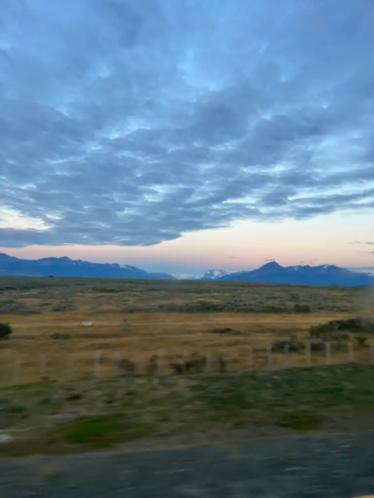 a sunrise view on the bus to Torres del paine. 