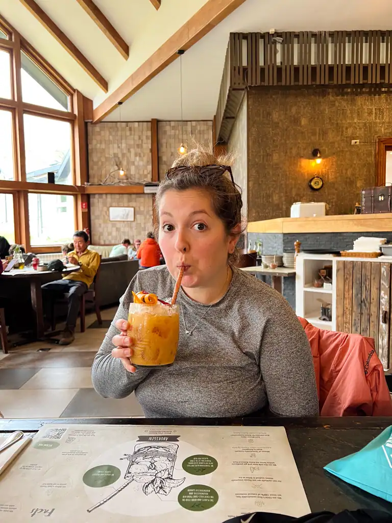 Having a drink after completing the Patagonia w trek. 
