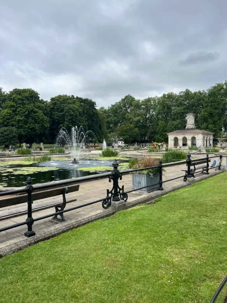 The italian gardens at Hyde park on a perfect solo day in london.