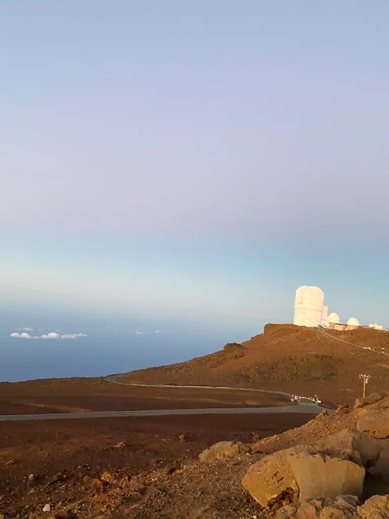 The National Park astronomy buildings at Haleakala National Park at sunrise. 