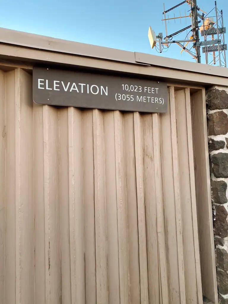 The 10,000 feet sign at Haleakala National Park during sunrise. 