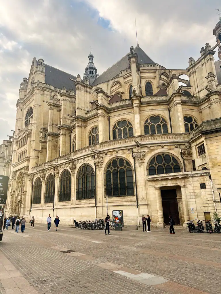 a large church on the right bank on a Paris spring day. 