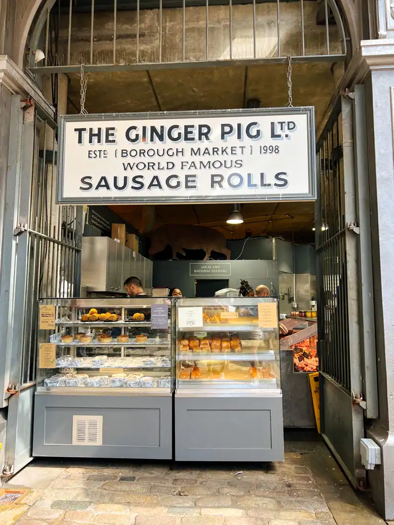 The outside of the Ginger pig stall at Borough market. 