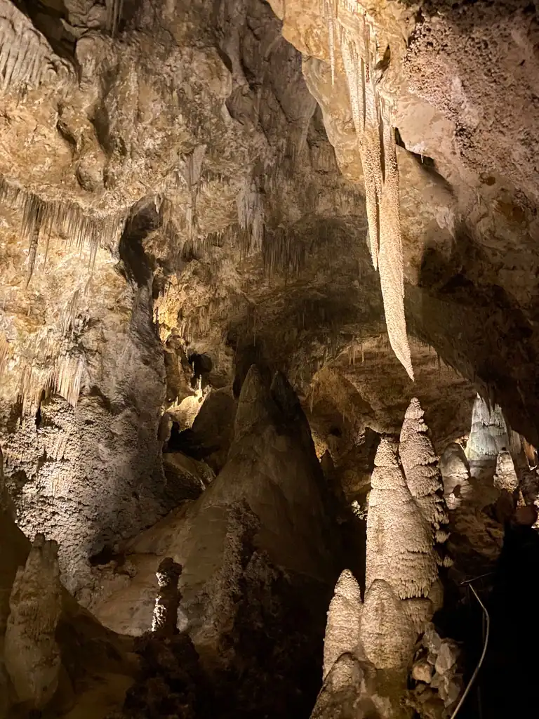 Large stalagmites in Carlsbad Caverns. 
