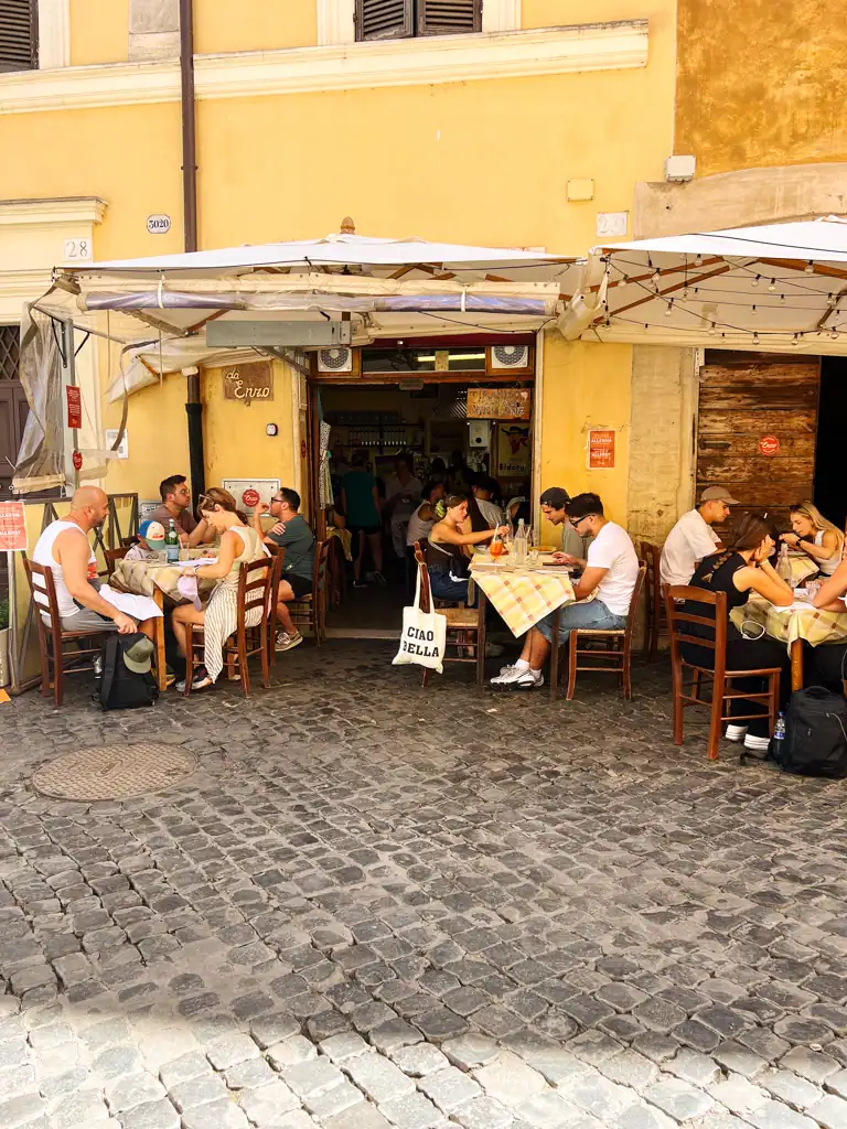 The outside of Enzo restaurant in Trastevere one of the best neighborhoods to stay in Rome. 
