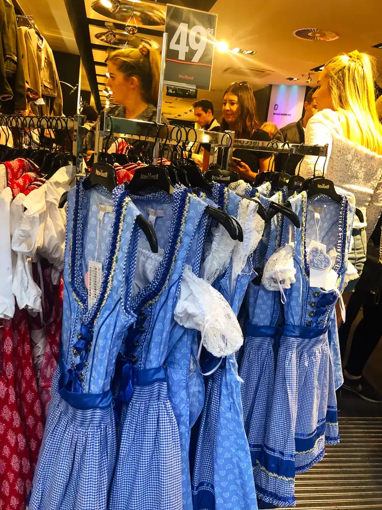 Racks of traditional dirndls. 
