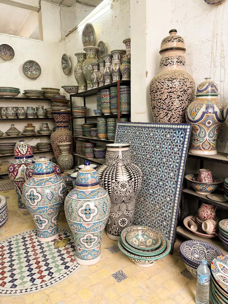 famous mosaic pots, bowls and tables in Morocco.