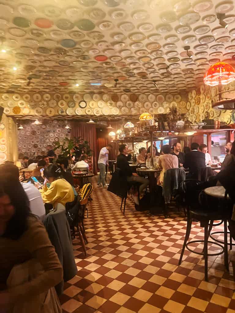 the checkered flooring at palatino a big mamma group restaurant in bordeaux.