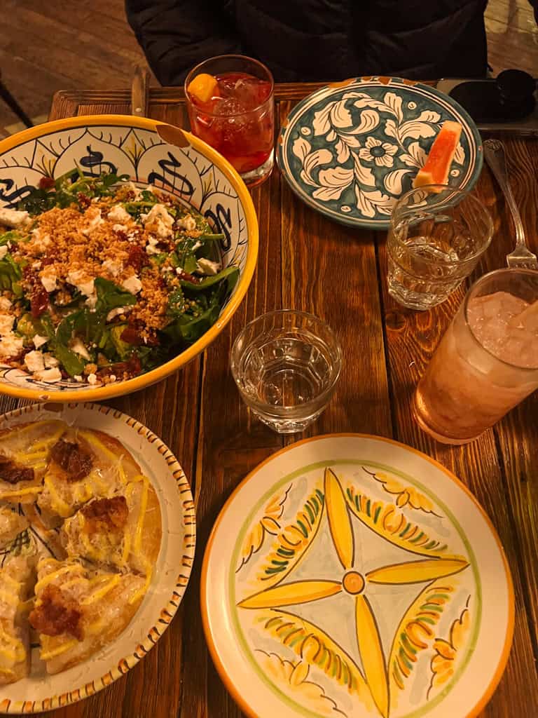 the dishes at pink mamma in paris.