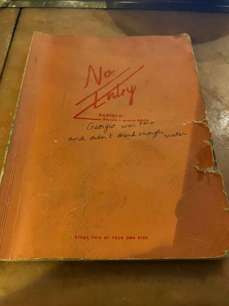 The drink menu at the No entry speak easy at Pink Mamma in Paris.