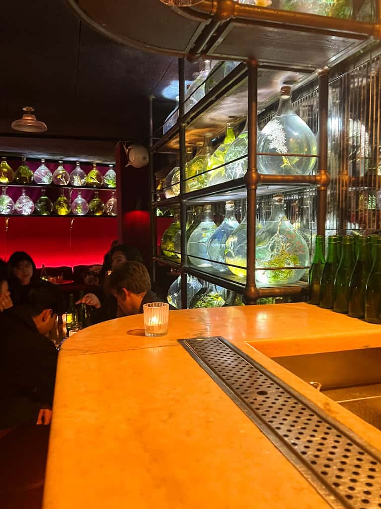 A bar view from No Entry the speak easy at Pink Mamma in Paris.