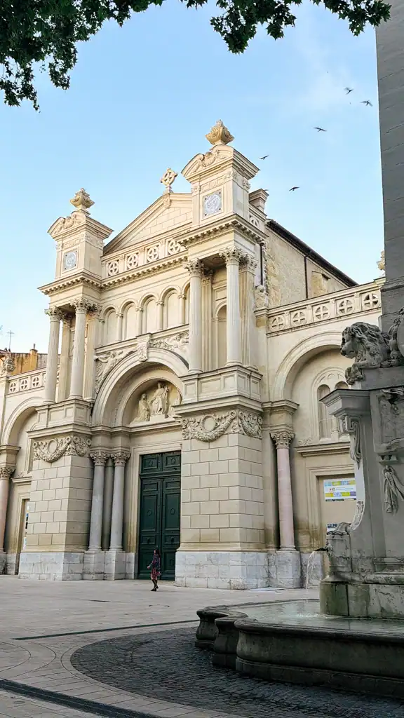 the beautiful white stone facade of a building in provence. 